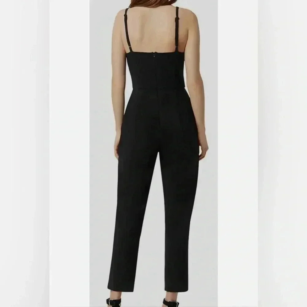French Connection Womens Black Square-Neck Tapered Leg Crop Jumpsuit Size 4 - Picture 3 of 13